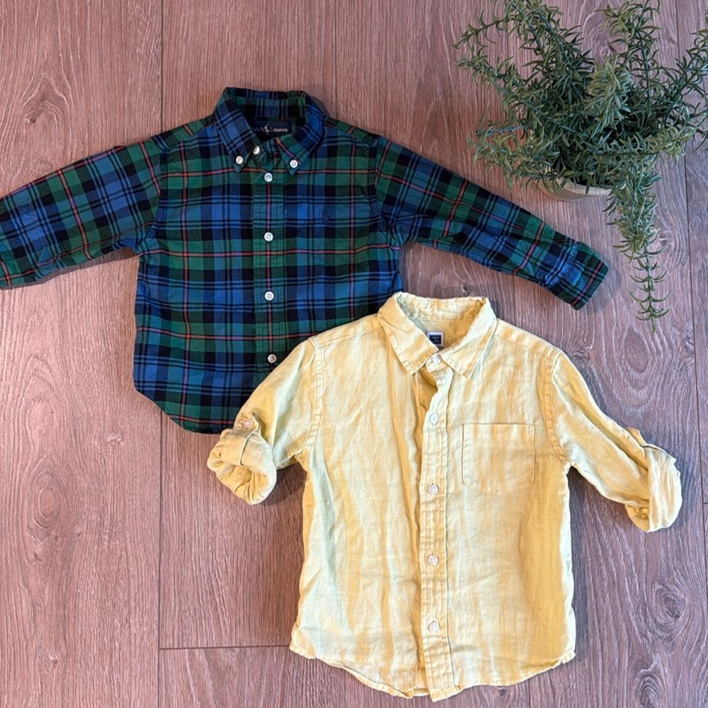 ((2 PIECE)) RALPH LAUREN AND JANIE AND JACK BUTTON DOWN BUNDLE LINEN AND COTTON